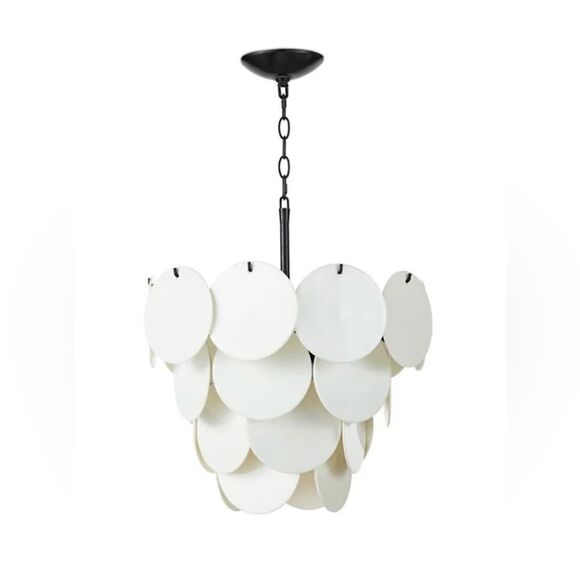 REGINA ANDREW Solstice Chandelier. Like New. White Glass & Black Metal Chain. - Picture 3 of 8